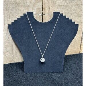 Silver Tone DISCO Crystal Sliding Ball Pendant 17" Necklace Stamped GENUINE J386